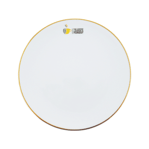จานกลมใบบัว ขนาด 21 ซม. พร้อมโลโก้ 3 สี + วนทอง 1 เส้น พอร์ซเลน สีขาว P1602 - Image 2